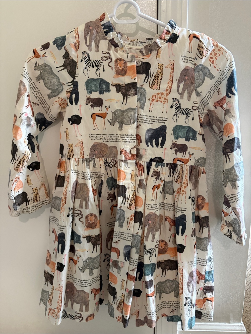Pink Chicken Cream Animal Safari Print Long-Sleeve Dress - EUC; Size 8